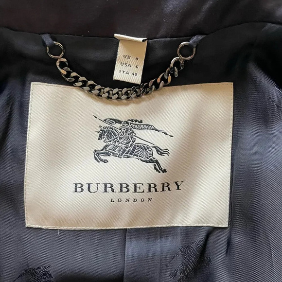 Burberry London Trench Coat Jacket Mid Length Double Breasted Black Size 6 - Picture 14 of 16